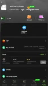 Jeeto999 Game APK profile and wallet screen