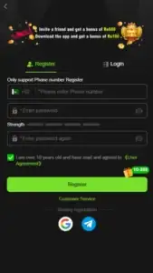 Jeeto999 Game APK registration screen