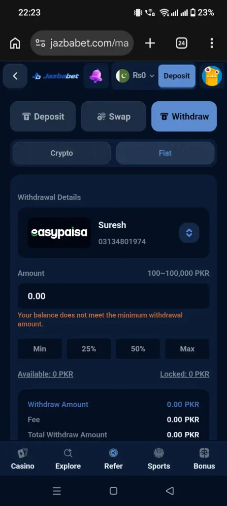 azbaBet Game APK account payment screen