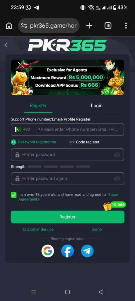 PKR365 Game APK Register Page For New Player Accounts